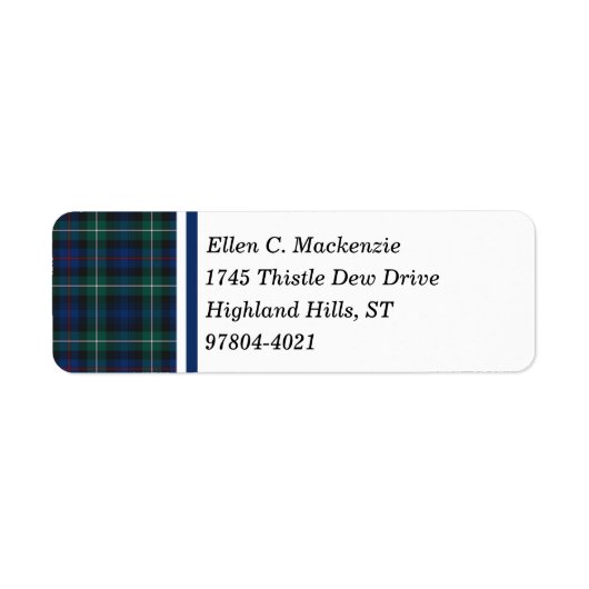 Étiquette Clan Mackenzie Dark Blue et Green Scottish Tartan (Devant)