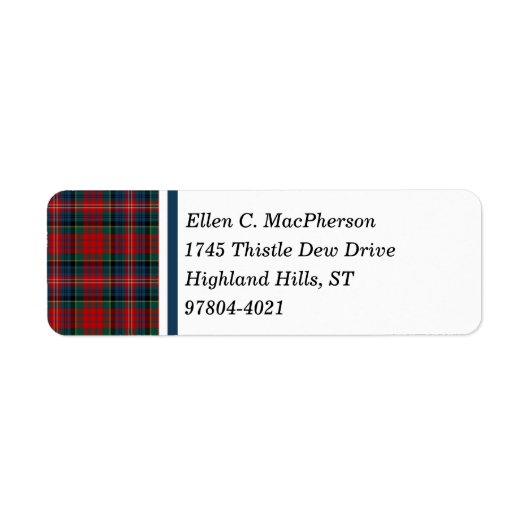 Étiquette Clan MacPherson Tartan écossais rouge et bleu (Devant)
