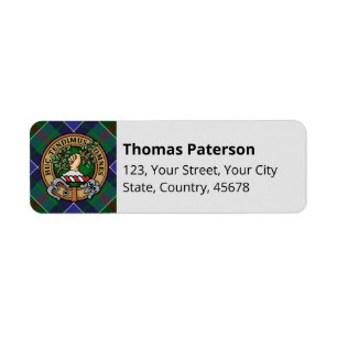 Étiquette Clan Paterson Crest sur Tartan