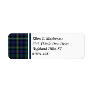 Étiquette Clan tartan écossais bleu-foncé et vert de Malco