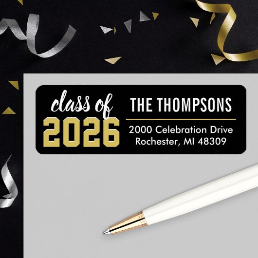 Étiquette Classe de 2023 Black Gold Graduation Return Adress