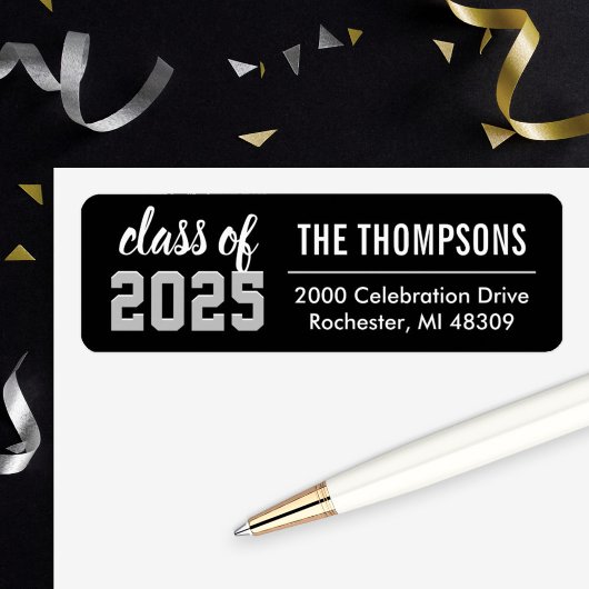 Étiquette Classe de 2025 Black Grey Graduation Return Adress