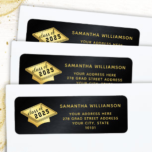 Étiquette Classe de 2025 Graduate Black and Gold Graduation