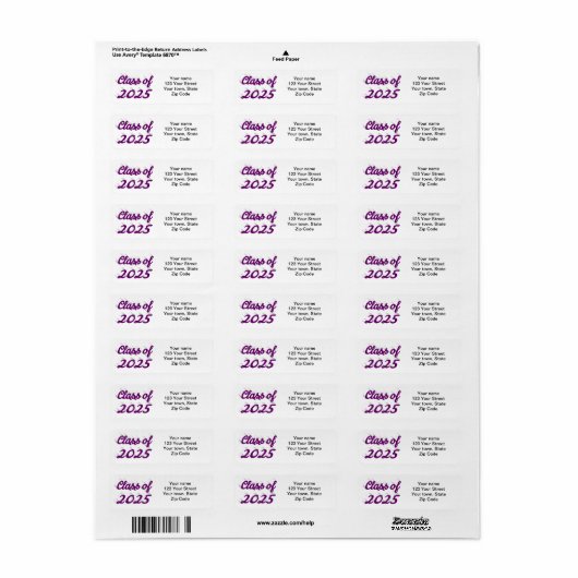 Étiquette Classe de graduation de script violet 2025 (Feuille entière)