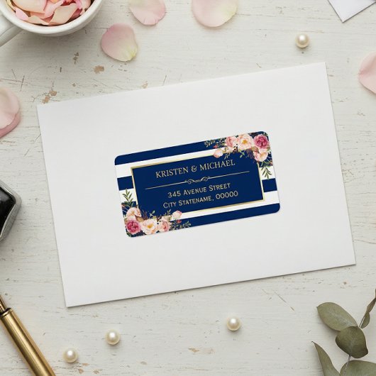 Étiquette Classé rose floral or Marine Bleu raypes