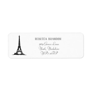 Étiquette Classic Blanc Tour Eiffel Script Adresse de retour