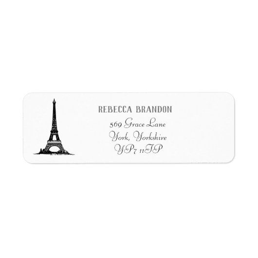 Étiquette Classic Blanc Tour Eiffel Script Adresse de retour (Devant)