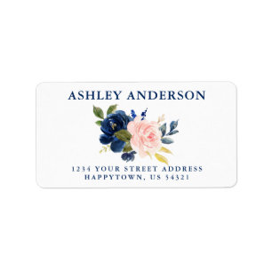 Étiquette Classic Blue Rose Floral Mariage Adresse de retour
