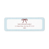 Étiquette Classic Blue Stripes Red Bow Christmas (Devant)