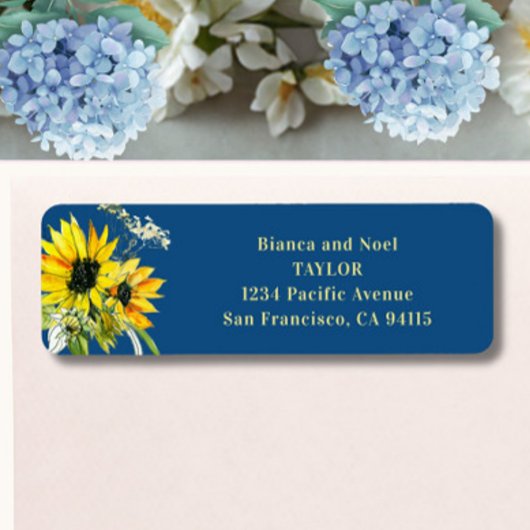 Étiquette Classic Blue Sunflower Return Address Labels