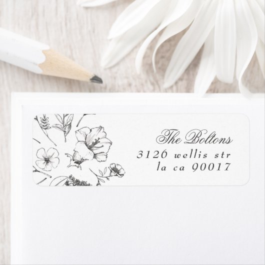 Étiquette Classic Botanical Florals Mariage Adresse de retou (En situation)