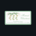 Étiquette Classic Christmas Stocking Garland Adresse Vintage<br><div class="desc">Watercolor Christmas Stockings Green Vintage Holiday Return Adresse Label. Cette belle carte photo de Noël présente une guirlande de Noël aquarelle avec des arcs blancs comme cadre pour une photo. Le retour de l'invitation est Noël Stockings avec la guirlande de Noël et arcs. Il est parfait si vous cherchez une...</div>