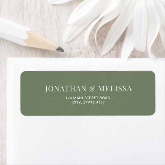 Étiquette Classic Deep Sage Green Typography Wedding Address (En situation)