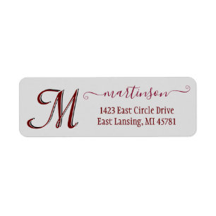 Étiquette Classic Grey Red Custom Monogram Adresse de retour