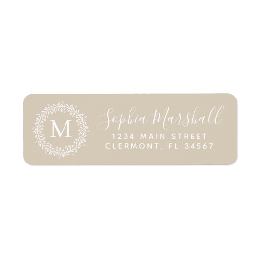 Étiquette Classic Khaki Tan Monogram Adresse de retour (Devant)