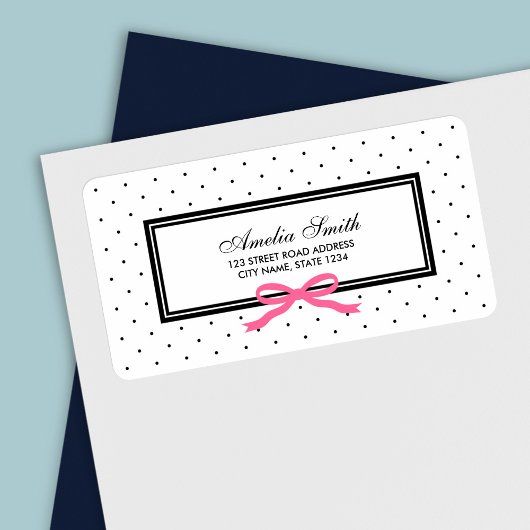 Étiquette Classic moderne Polka Noir Point rose Adresse de r