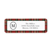 Étiquette Classic Monogram Red Plaid Christmas Address (Devant)
