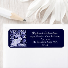 Étiquette Classic Navy Blue Bunny Rabbit Birds Dedham Delft