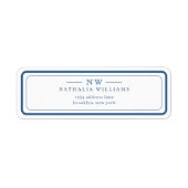 Étiquette Classic Navy Blue Two Border Monogram Lined (Devant)
