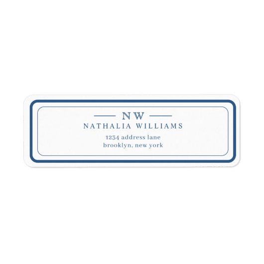 Étiquette Classic Navy Blue Two Border Monogram Lined (Devant)