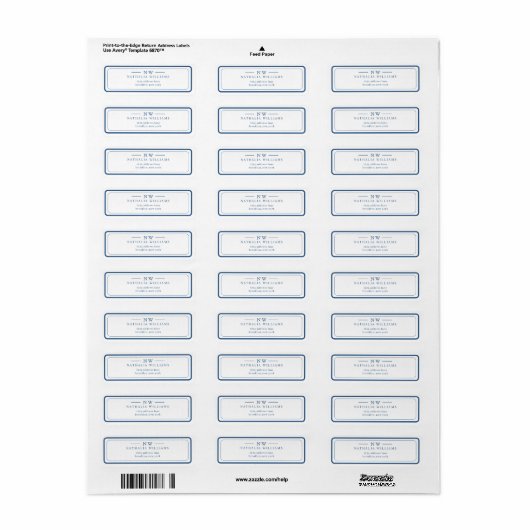 Étiquette Classic Navy Blue Two Border Monogram Lined (Feuille entière)