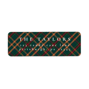 Étiquette Classic Plaid Christmas Retours Adresse
