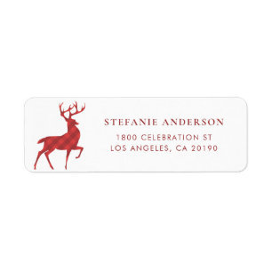 Étiquette Classic Red Plaid Reindeer Adresse de vacances