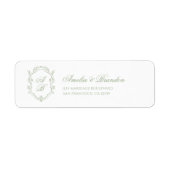 Étiquette Classic Sage Green Floral Monogram Crest Wedding (Devant)
