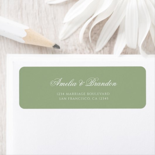 Étiquette Classic Sage Green & White Script Wedding Address (En situation)
