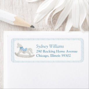 Étiquette Classic Simple Blue Rocking Horse Baby shower garç
