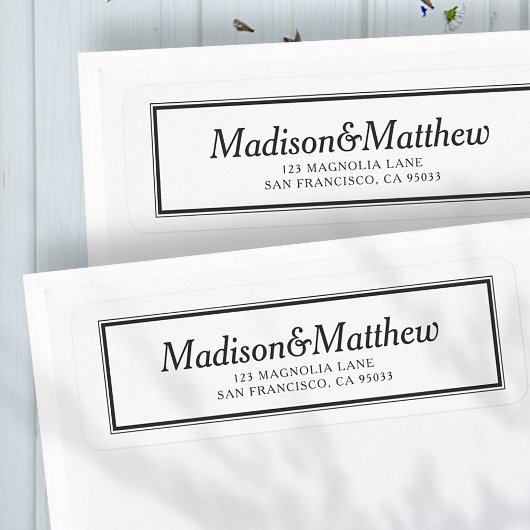 Étiquette Classic Simple Typographie Mariage Adresse de reto