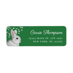 Étiquette Classic White Rabbit & Florals Green Adresse