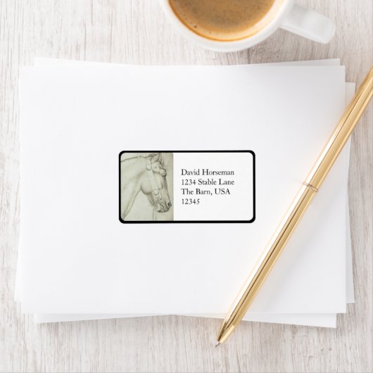 Étiquette Classical Horse Head – Renaissance Pencil Drawing (En situation)