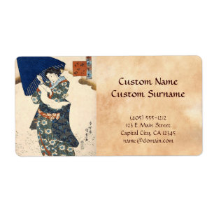 Étiquette Classique art japonais ukiyo-e geisha avec paraplu