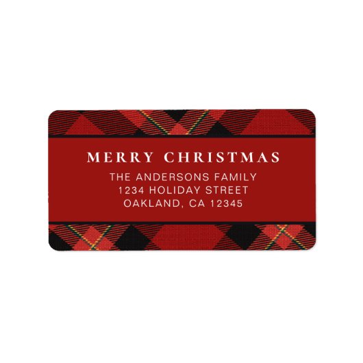 Étiquette Classique Minimal Buffle Rouge Plaid Joyeux Noël (Devant)