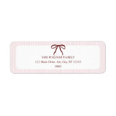 Étiquette Classique Noël rose rayé nœud rouge (Devant)