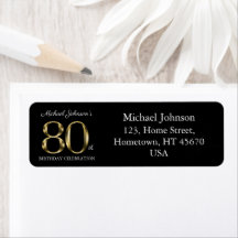 Classy Black 80th Birthday Solid Gold Adresse de t