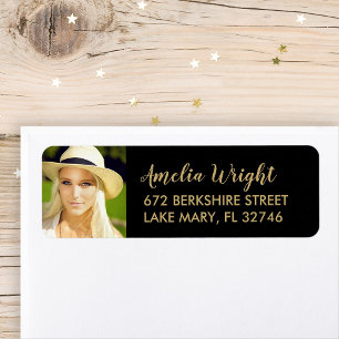 Étiquette Classy Black and Gold Custom Photo Graduation