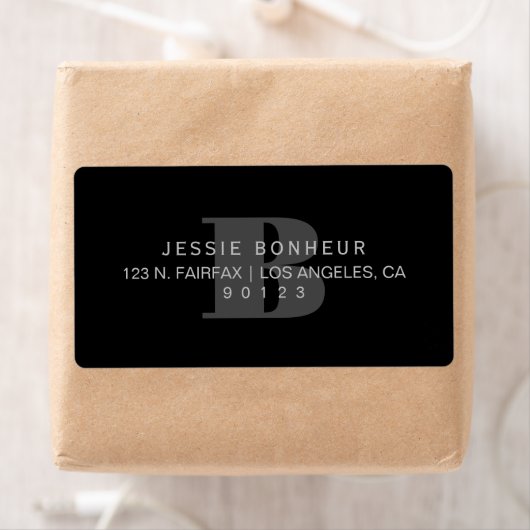Étiquette Classy Black & Light Dark Grey Adresse de retour (En situation)
