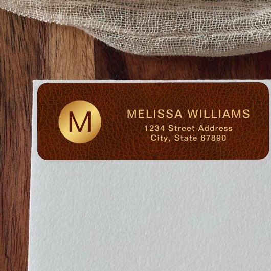 Étiquette Classy Brown Texture & Or Adresse de retour initia