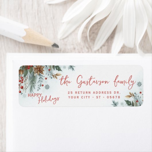 Étiquette Classy Dark Red Teal Blue Green Floral Wreath (En situation)