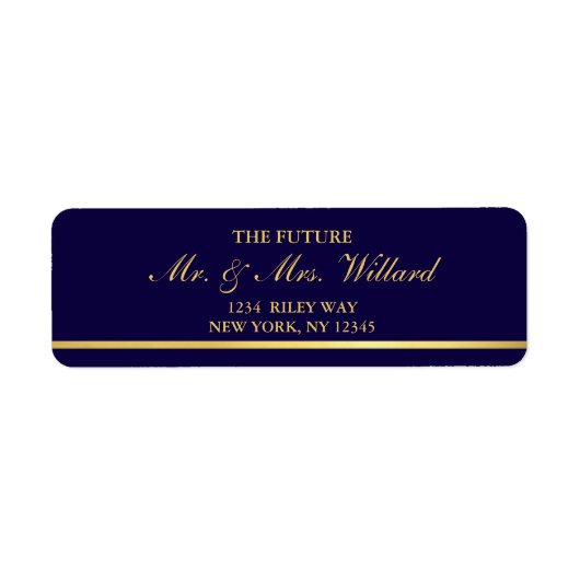 Étiquette Classy Mariage Gold Foil - Marine Adresse de retou (Devant)