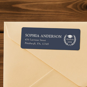 Étiquette Classy Navy Blue Custom Graduation Adresse de reto