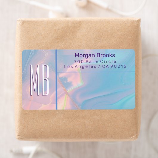 Étiquette Classy Pastel Marble Monogram Adresse (En situation)