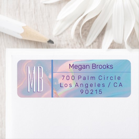 Étiquette Classy Pastel Marble Monogram Adresse (En situation)