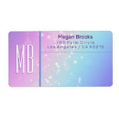 Étiquette Classy Purple & Blue Bokeh Star Monogram Adresse (Devant)