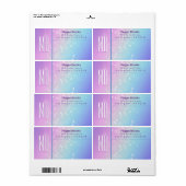 Étiquette Classy Purple & Blue Bokeh Star Monogram Adresse (Feuille entière)