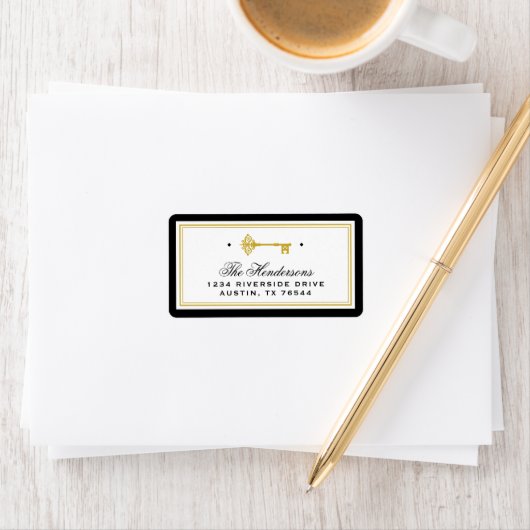 Étiquette Clé de squelette | Nouvelle adresse Noir et Or (En situation)