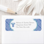 Étiquette Clé et colonne grecque bleu mariage grec (En situation)