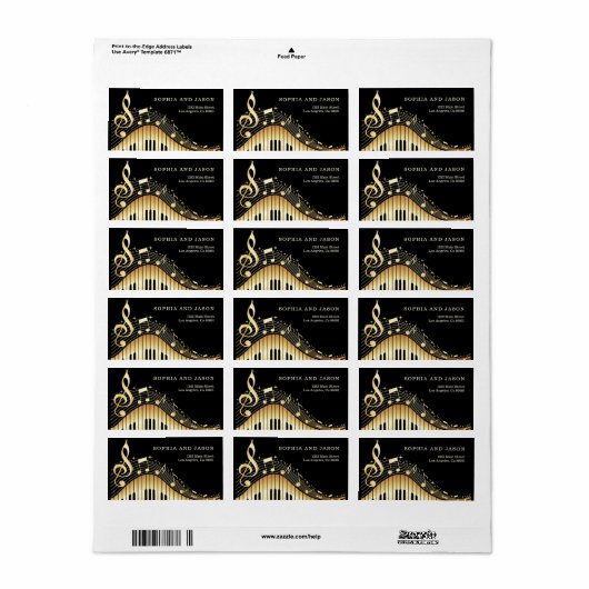 Étiquette Clef Piano Notes (Feuille entière)